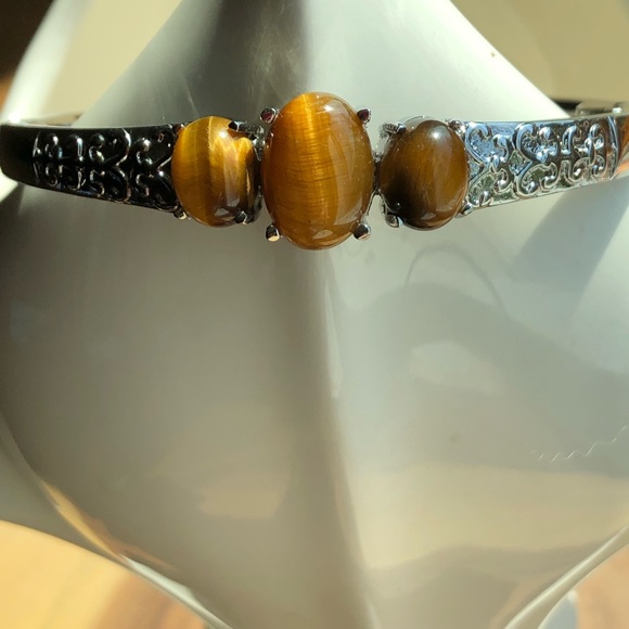 NWT Tiger Eye Stainless Steel Bangle Bracelet - Picture 2 of 8
